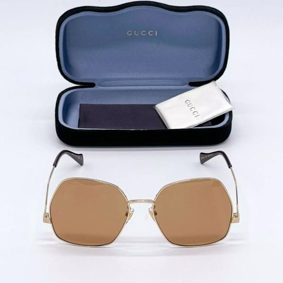 Sale! New Gucci Women\'s 60mm Gold and Brown Metal Sunglasses!